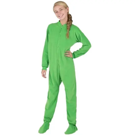 Footed Pajamas - Emerald Green Kids Fleece Onesie image {3}