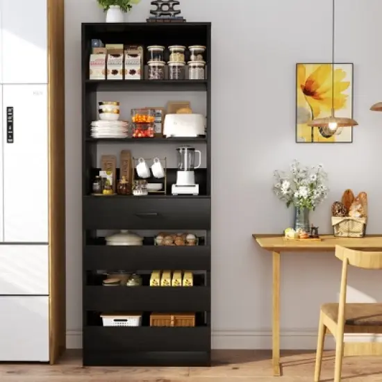 Aheaplus 80"H Pantry Cabinet with Adjustable Shelves and Drawers image {2}