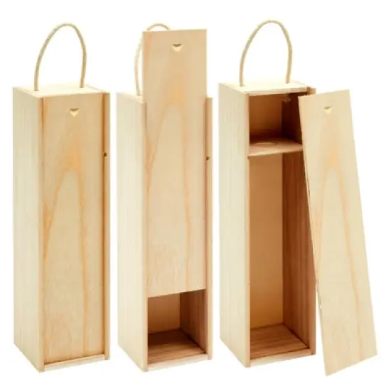 Juvale Wooden Wine Bottle Gift Box with Handle for Holidays, Anniversary, Wedding, Housewarming, 4 x 14 Inches image {6}