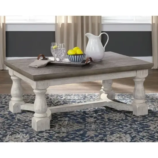 Havalance Coffee Table Gray/White - Signature Design by Ashley: Distressed Two-Tone, Trestle Base, Wood Legs image {1}