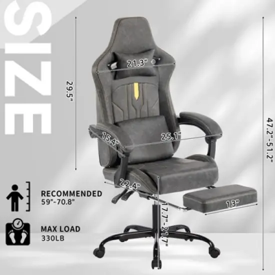 Bosmiller Gaming Chair, Video Game Chair with Massage Lumbar Support and Footrest, Comfortable Ergonomic Computer Chair image {2}