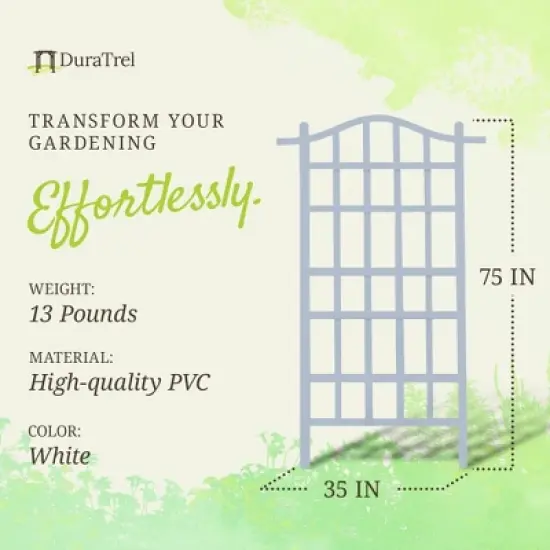 Dura-Trel Melrose 35 x 75 Inch Indoor Outdoor Garden Trellis Plant Support for Vines and Climbing Plants, Flowers, and Vegetables, White image {2}