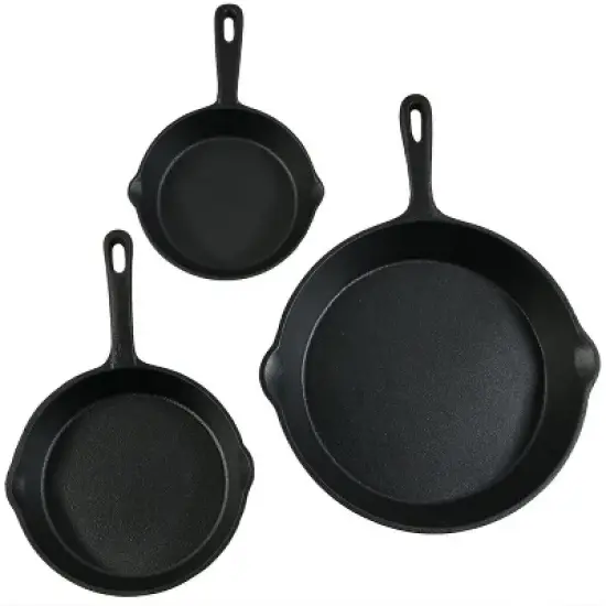 Sunnydaze Indoor/Outdoor Heavy-Duty Pre-Seasoned Cast Iron Skillet Frying Pan Set - 6", 7", and 10" - Black - 3pc image {7}