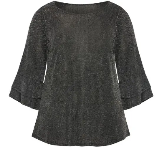 Women's Plus Size Glitz Double Bell Sleeve Top - silver | AVENUE image {2}
