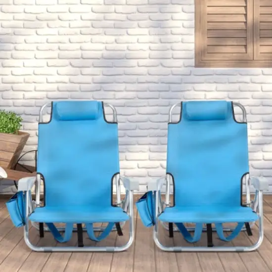 DOMETOUR Short Oxford Cloth Silver White Aluminum Tube Bearing 100kg Beach Chair Blue image {6}