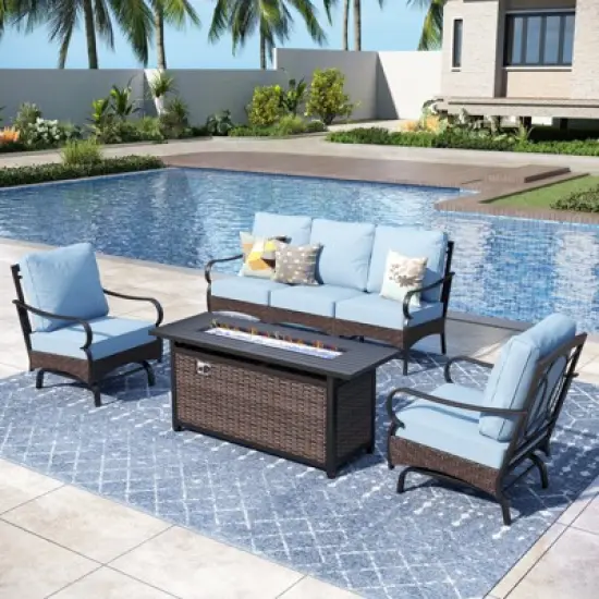 Captiva Designs 4pc Extra Large Metal and Rattan Outdoor Patio Fire Pit Set with Rocking Armchairs image {14}