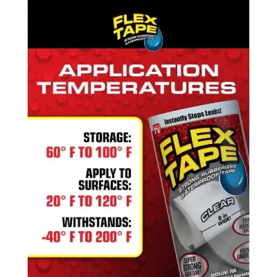 Flex Tape, MAX, 8 in x 25 ft, Black, Original Thick Flexible Rubberized Waterproof Tape image {3}