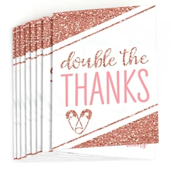 Big Dot of Happiness It's Twin Girls - Pink and Rose Gold Twins Baby Shower Thank You Cards (8 count) image {1}