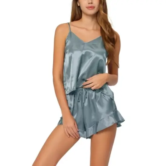 cheibear Women's Satin Spaghetti Cami Tops Shorts Sleepwear Lounge Sets image {11}
