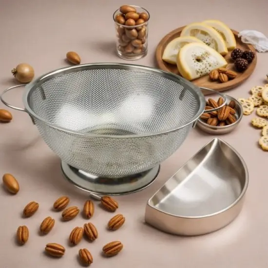 SAMMART 10 inches Perforated Stainless Steel Sheet Colander with Handle - Strainer for Pasta, Noodles and Fruits image {3}