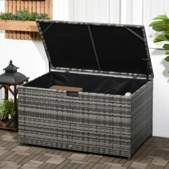 FURNIinspire Utility Storage Cabinet 113 Gallon Deck Box Rattan Outdoor Storage Box Waterproof Storage Container, Dark Grey, 47.20"*6.70"*30.70" image {2}