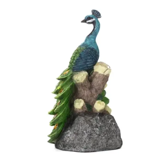 Techko Maid Peacock Calm Solar Outdoor Garden Statue Decor with Spotlight image {2}