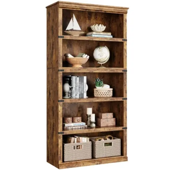 5 Tier Book Shelf Farmhouse Bookcase Open Storage Shelves 31.4" x 12.7" x 67.4" Book Case image {3}