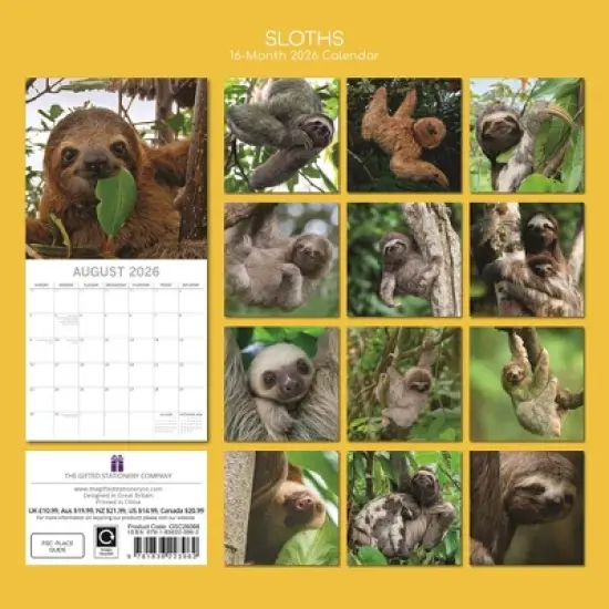 2026 Square Wall Calendar, Sloths, 16-Month Animals Theme with 180 Reminder Stickers (12x12 In) image {3}