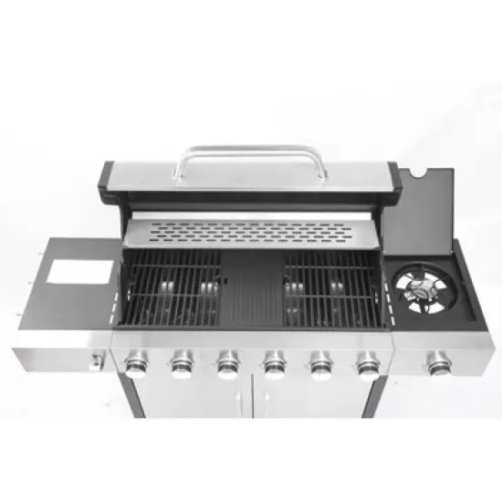 6-Burner Propane Gas Grill with Side Burner, Stainless Steel Control Panel, Enamel Firebox, Lockable Casters, 65,910 BTU Outdoor BBQ image {5}