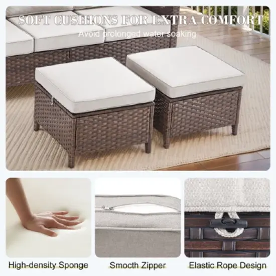 Belord 5 Piece Patio Furniture Set, Dark Brown Hand-Brushed Arms Swivel Glider Patio Chairs Set of 2 with Ottomans image {8}