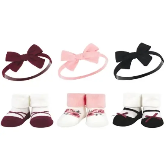Hudson Baby Infant Girl 12Pc Headband and Socks Giftset, Burgundy Black Black Stripe Neutrals, One Size image {1}