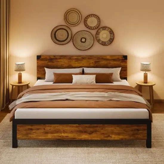 King Bed Frame with Headboard, Full Platform Bed Frame with Under Bed Storage and Metal Legs, Full Size Bed Frame for Noise Free, No Box Spring Needed image {8}