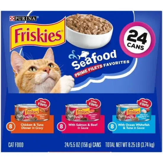 Purina Friskies Seafood Prime Filets with Chicken, Beef and Seafood Wet Cat Food - 5.5oz/24ct Variety Pack image {6}