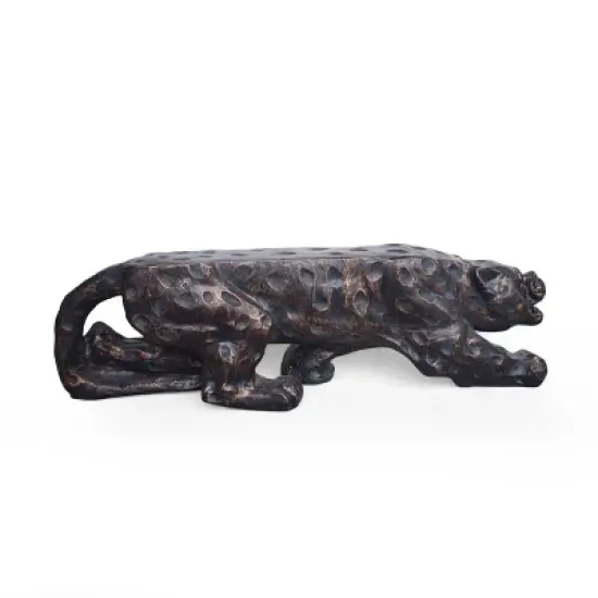 GDFStudio Nolene Outdoor Lightweight Concrete Leopard Bench, Antique Copper image {5}
