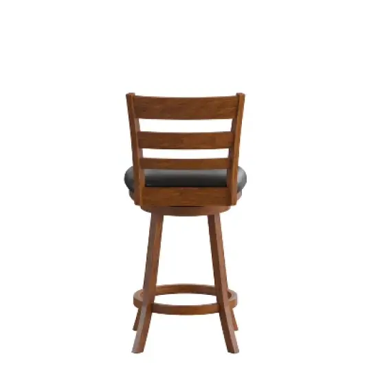 Merrick Lane 24" Classic Wooden Ladderback Swivel Counter Height Stool with Upholstered Padded Seat and Integrated Footrest image {8}