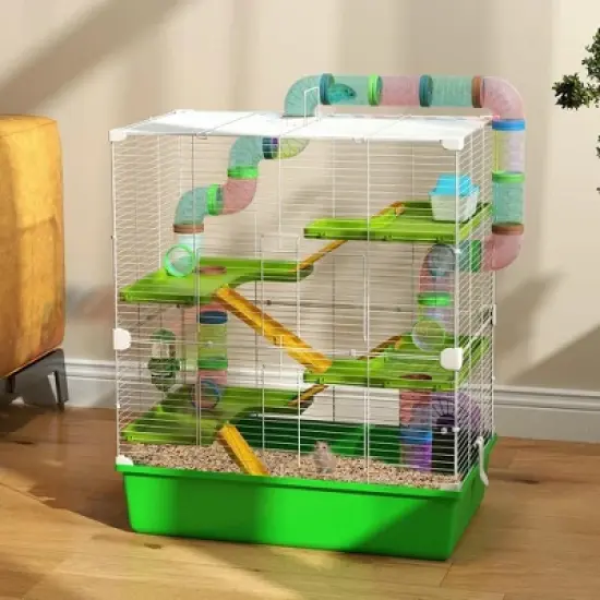 Resenkos Pet Mouse Cage, Hedgehog Cage,23" 5-Tier Hamster Cage with Wheel and Water Bottle, Green Green, White image {11}