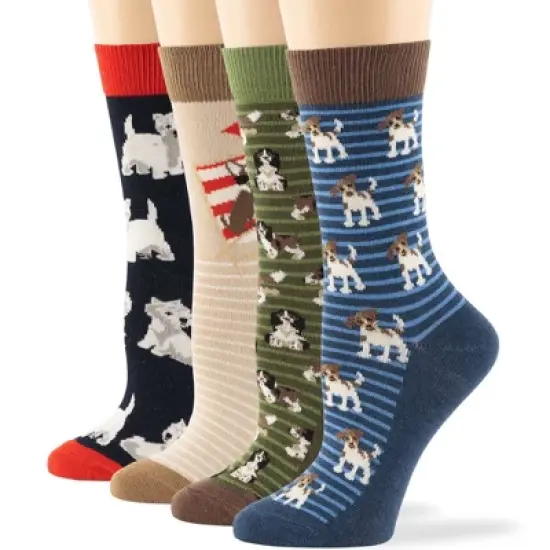 Women Cotton Calf Patterned Socks - 4 Pack - Coffee, Puppy, Flowers, Birds, Cat - Shoe Size 5-9 M, 8-12 L - Multicolors | 7BIGSTARS KINGDOM image {3}