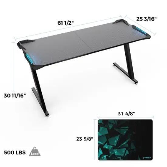 60x23 Gaming Desk with Z Shaped Legs,Black,25.20" D x 61.50'' W x 30.71" H image {8}