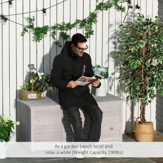 Gulches Outsunny 75 Gallon Wooden Deck Box, Outdoor Storage Container with Aerating Gap & Weather-Fighting Finish, Grey image {1}