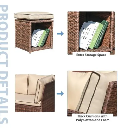 Sunsitt 7pc Wicker Outdoor Patio Conversation Set Beige image {4}