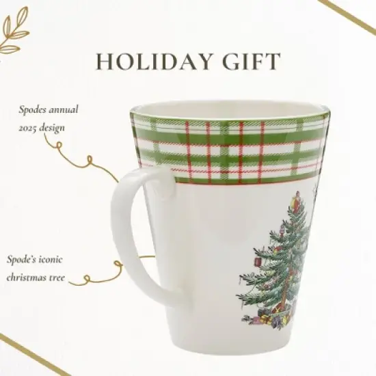 Spode Christmas Tree Mug, 14oz - Porcelain Holiday Mug with Tartan Border & Handle, Dishwasher & Microwave Safe - Ceramic Festive Cups image {5}