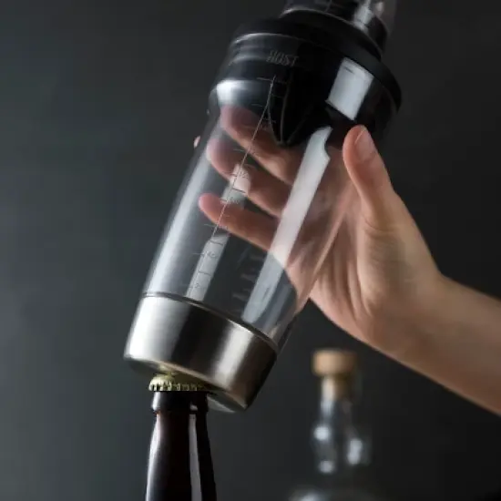 HOST All in One Cocktail Shaker Set|5 in 1 Tool - Jigger Cap|Strainer|Reamer|Stainless Steel Bottle Opener and Oz and mL Markers 18 oz Capacity, Clear image {7}