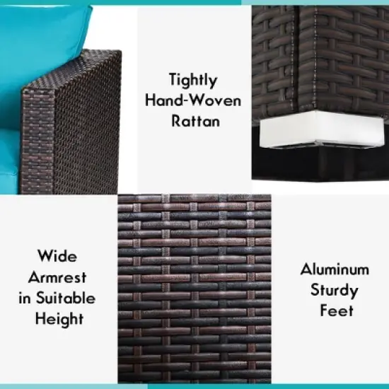 Costway 4PCS Patio Rattan Corner Sofa with Blue Cushion image {7}