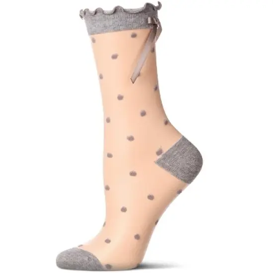 Memoi Women's Polka Dot Bow-Cuff Sheer Crew Sock image {5}