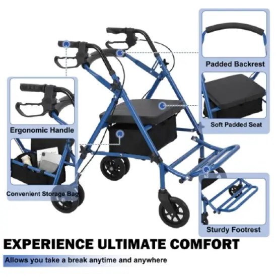 2 in 1 Rollator Walker & Transport Chair for Seniors with Seat, Transport Wheelchair All Terrain, Medical Walker for Adults with Backrest, Footrest image {3}