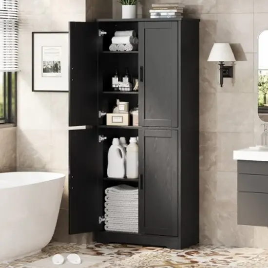 70"  Tall Kitchen Pantry Cabinet with 4 Doors and Adjustable Shelves, Freestanding Storage Cabinet for Bathroom, Dining Room, Living Room image {3}