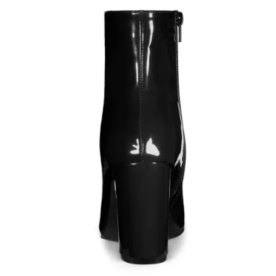 Allegra K Women's Pointed Toe Zip Chunky Heels Ankle Boots image {3}