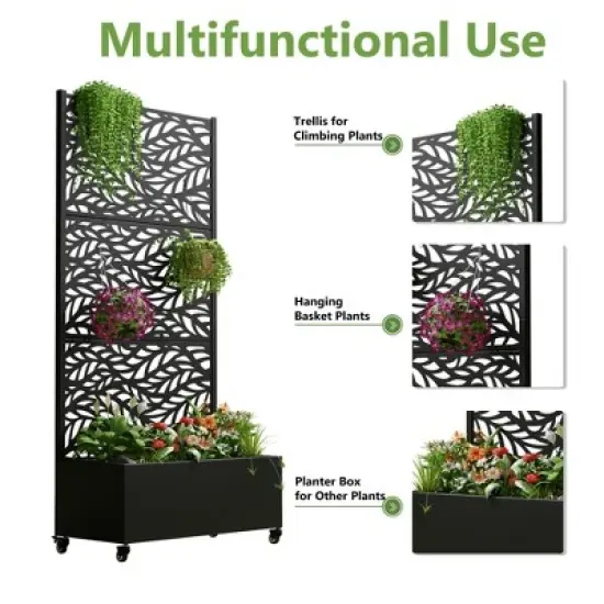 Lirago Iron Black Arch Mobile Planters Planting Box Trellis for Climbing Plants image {7}