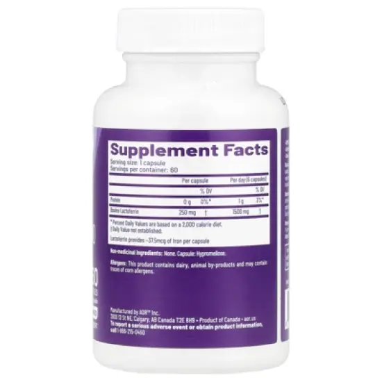 AOR, Lactoferrin - 250, Lactose Free Natural Supplement to Support Iron Absorption and Immune Modulation, 60 Servings (60 Capsules) image {1}