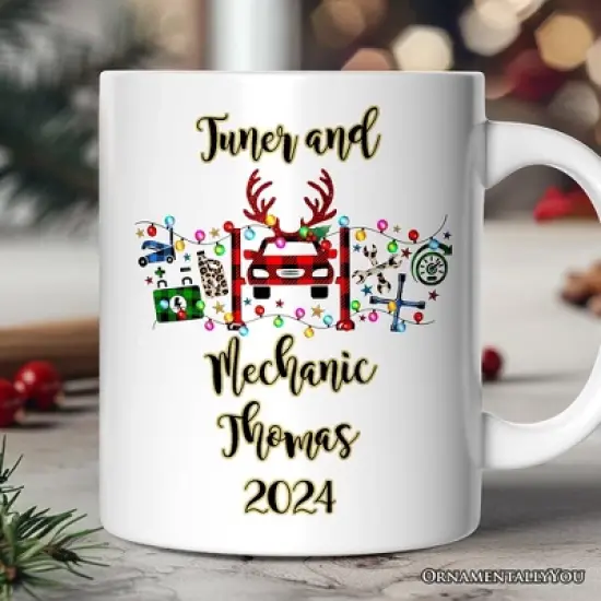 Automotive Technician Plaid Christmas Mug, Mechanic Repair and Parts Gift (Non-Custom)| OrnamentallyYou image {3}