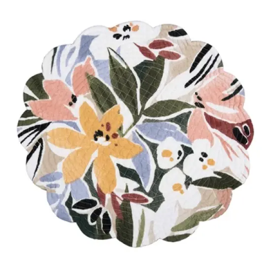 C&F Home Joelle Floral Flowers Palm Leaf Vibrant Scalloped Round Placemats Set of 6, 17" image {2}
