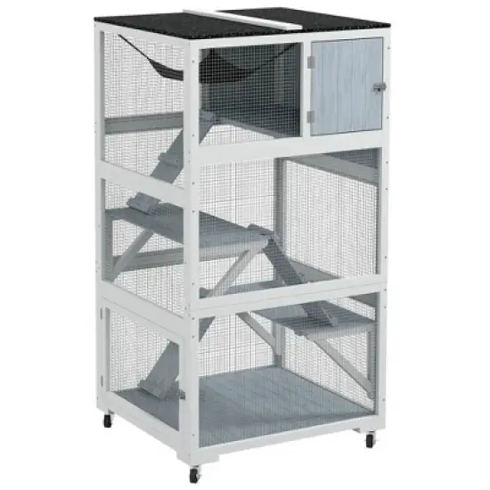 Resenkos Cat Cage, Cat Crate Kennel Enclosure Playpen,Catio, Outdoor Cat Enclosure House on Wheels with Hammock, Gray image {9}