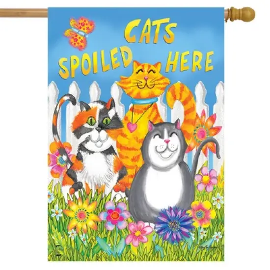Cats Spoiled Here Spring House Flag Floral Humor 28" x 40" Briarwood Lane image {1}