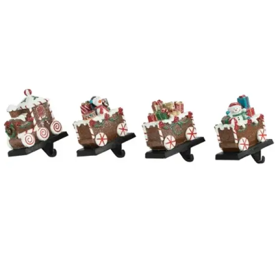 Northlight Set of 4 Gingerbread Train Christmas Stocking Holders 4.75" image {1}
