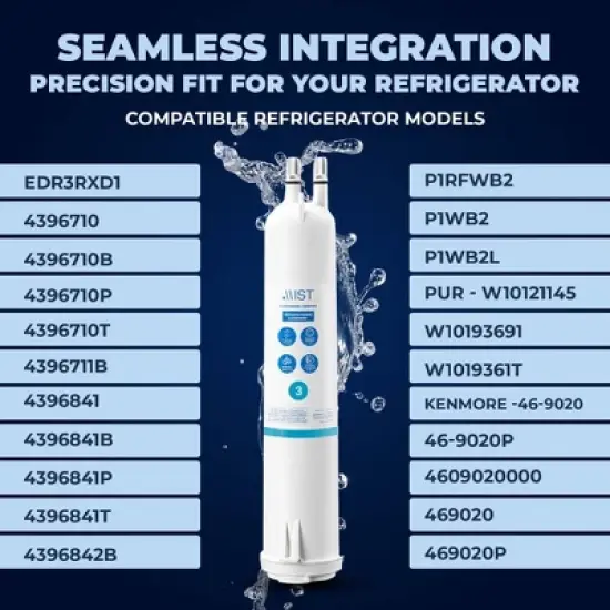 Mist EDR3RXD1 3pk Refrigerator Water Filter Replacement for EveryDrop Filter 3, Whirlpool 4396841 - NSF 42 Certified image {3}