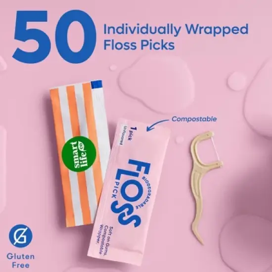 SmartLifeco Individually Wrapped Floss Picks | 50 Pack | Charcoal Infused | Biodegradable Plant Based Dental Picks | Smart Life Co image {3}