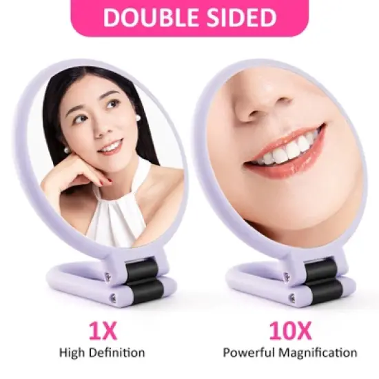 Garnen Hand Mirror For Makeup Mirror Double Sided, 1X 10X Magnifying Mirror, Handheld Mirrors with Handle, Foldable Travel Hand Mirror With Stand image {3}