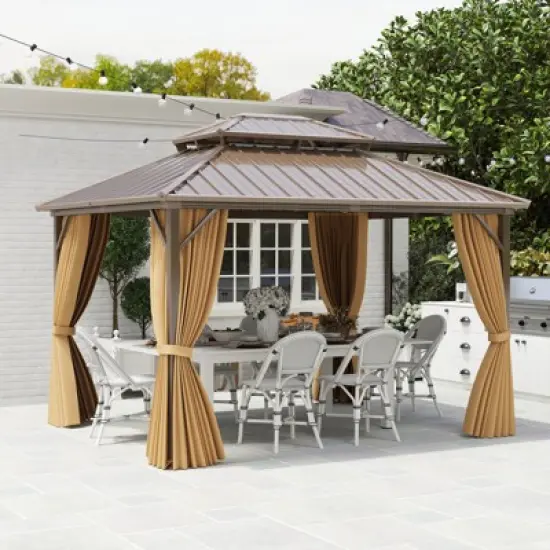 Costway 12 X 10/12 X 12 FT Hardtop Gazebo with  Netting Heavy-Duty Double-Roof Galvanized Metal Top image {10}