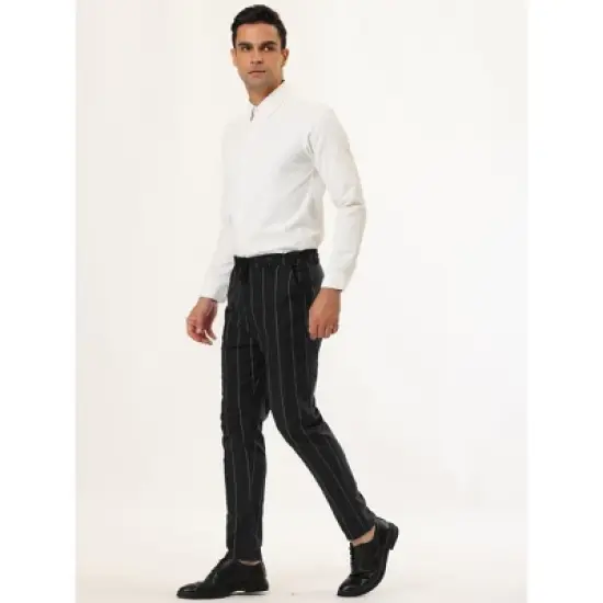 Lars Amadeus Men's Business Striped Pants Drawstring Waist Slim Fit Dress Trousers image {3}