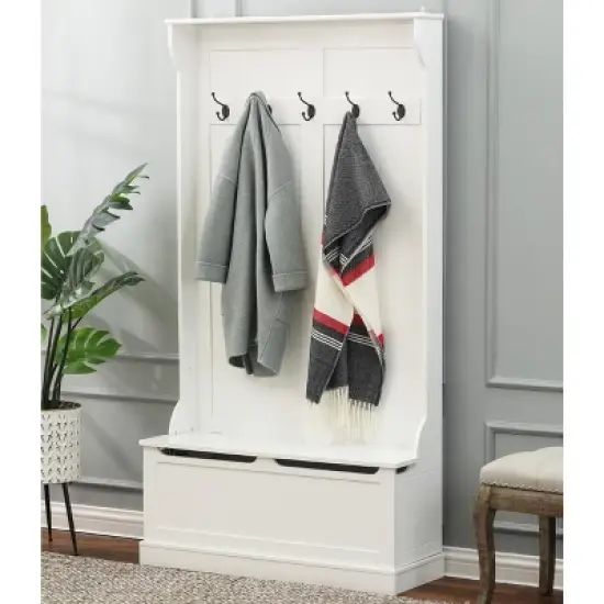 LuxenHome White MDF Hall Tree with Storage Bench image {5}